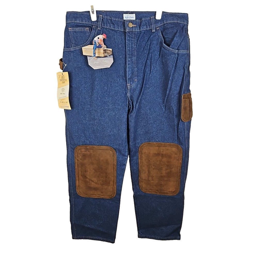 JAQUE DUBOIS CARPENTER JEANS 40x30 HEAVY DUTY LEATHER KNEE PAD WORK PANTS USA